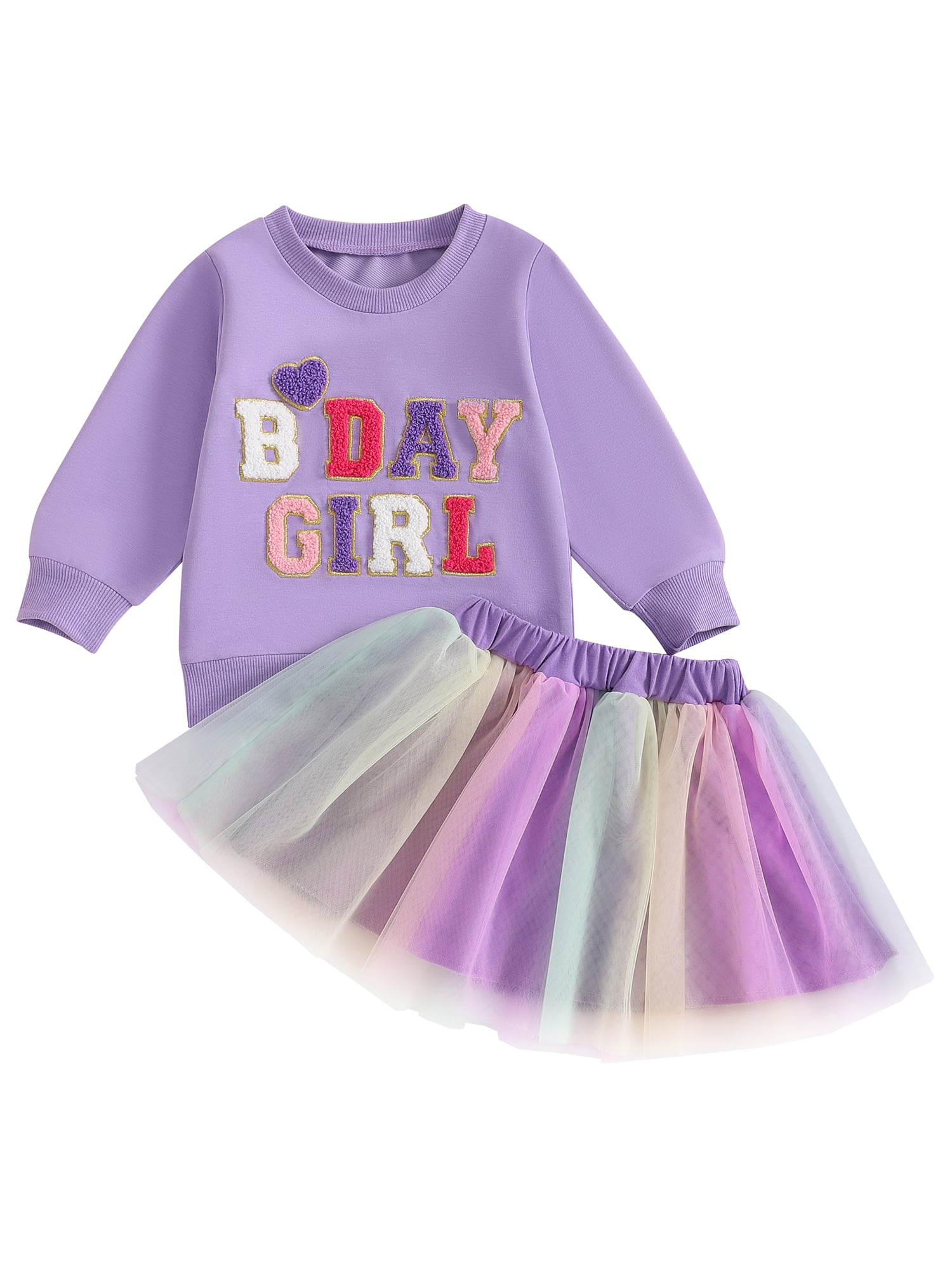 Cenuakty Toddler Girls 2Pcs Birthday Outfits Long Sleeve Letter