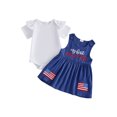 thumbnail image 1 of Cenuakty Toddler Newborn 3M 6M 12M 18M Girls 4th of July Outfit Ruffled Short Sleeves Rompers and Letter Flag Embroidery Overalls Dress Set Cute Clothes, 1 of 9