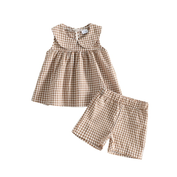 Cenuakty Toddler Newborn 6M 12M 18M 24M 2 3T 4T Girls Summer Outfits Plaid Doll Collar Sleeveless Tank Tops and Elastic Shorts Set Cute Clothes