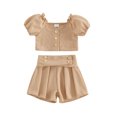 thumbnail image 1 of Cenuakty Toddler Newborn 6M 12M 18M 24M 2T 3T Girl Summer Outfits Solid Color Short Sleeve Buttons Waffle Tops and Pleated Shorts 2Pcs Clothes Set, 1 of 9