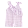 thumbnail image 1 of Cenuakty Toddler Newborn 6M 12M 18M 2T 3T 4T Girl Plaid Sleeveless Romper Asymmetric Ruffled Bodysuit Classic V-Neck Checkered Jumpsuit, 1 of 9