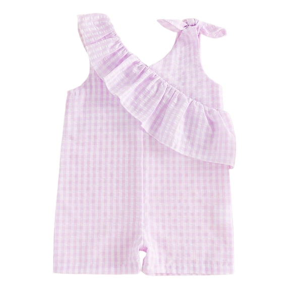 Cenuakty Toddler Newborn 6M 12M 18M 2T 3T 4T Girl Plaid Sleeveless Romper Asymmetric Ruffled Bodysuit Classic V-Neck Checkered Jumpsuit