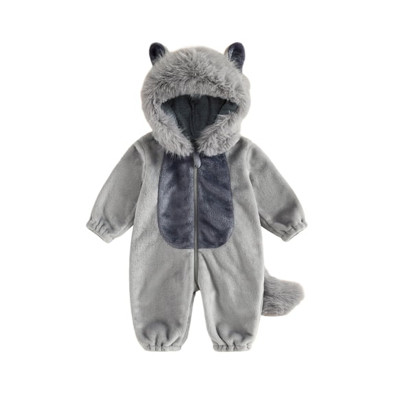 Cenuakty Wolf Costume Warm Long Sleeve Hooded Romper Halloween Plush Jumpsuit