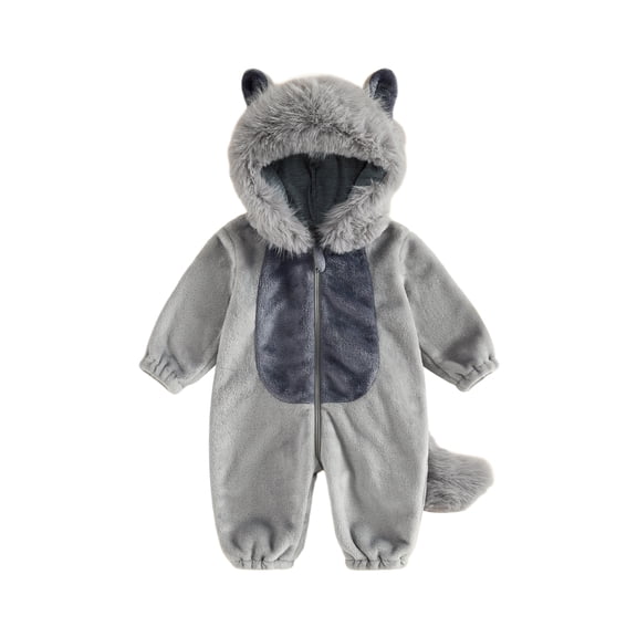 Cenuakty Wolf Costume Warm Long Sleeve Hooded Romper Halloween Plush Jumpsuit