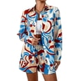 thumbnail image 1 of Cenuakty Women 2 Piece Pajama Set Print Loose Long Sleeve Button Shirt Chiffon Cardigan and Shorts Loungewear Soft Sleepwear, 1 of 8