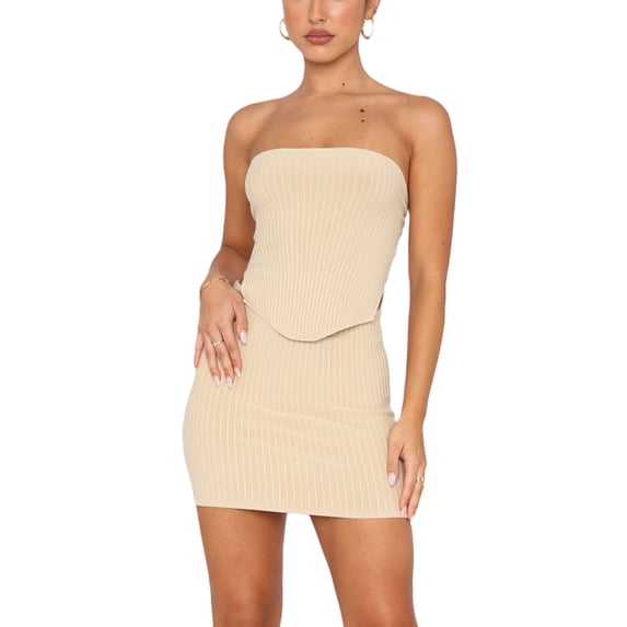 Cenuakty Women 2 Piece Summer Outfits Solid Color Bandeau Tops and Elastic Knitted Mini Skirt Streetwear Aesthetic Beach Clothes