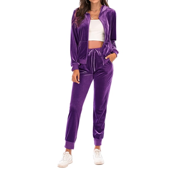 Cenuakty Women 2 Piece Tracksuits Solid Color Zipper Hoodie Sweatshirt and Sweatpants for Activewear Fall Workout Outfits Set