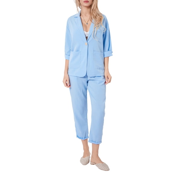Cenuakty Women Blazer Suit, Elegant Long Sleeve Lapel Collar Jacket with Pants Lounge Outfit