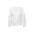 thumbnail image 1 of Cenuakty Women Button-down Ruffle Shirt, Adults Solid Color/Letter/Butterfly/Plant Print V-neck Long Sleeve Blouse, 1 of 9