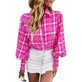 thumbnail image 1 of Cenuakty Women Button up Shirt Contrast Color Loose Casual Long Sleeve Blouse Work Tops for Streetwear, 1 of 7