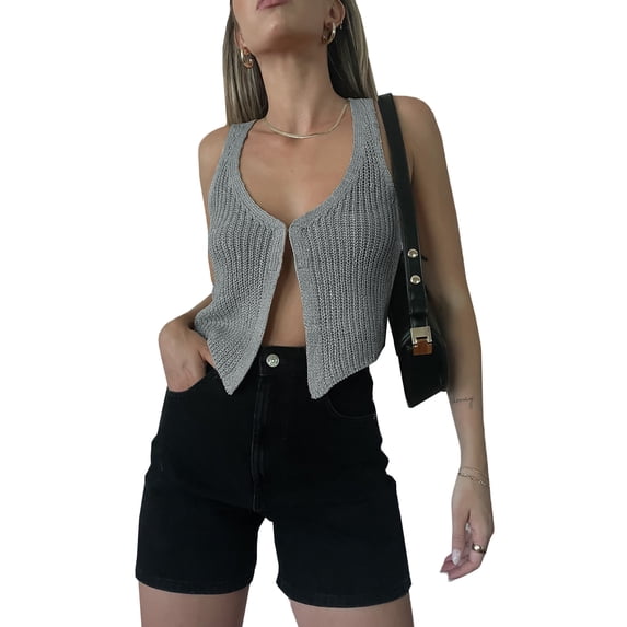 Cenuakty Women Crop Vest Tops, Sleeveless Solid Color Casual Party Street Spring Fall Summer Waistcoat