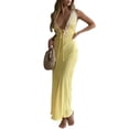 thumbnail image 1 of Cenuakty Women Elegant Long Dress Floral Print/Lace Patchwork Deep V-Neck Sleeveless Dress Summer Front Tie-Up Backless Party Dress, 1 of 9
