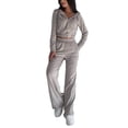 thumbnail image 1 of Cenuakty Women Fall Pants Outfits Solid Color Zipper Long Sleeve Hoodies Sweatshirts High Waist Loose Pants 2 Pieces Clothes Set, 1 of 3
