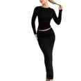 thumbnail image 1 of Cenuakty Women Fall Skirts Outfits Solid Color Crew Neck Long Sleeve T-Shirts Tops Packaged Hip Long Skirts 2 Pieces Clothes Set, 1 of 9