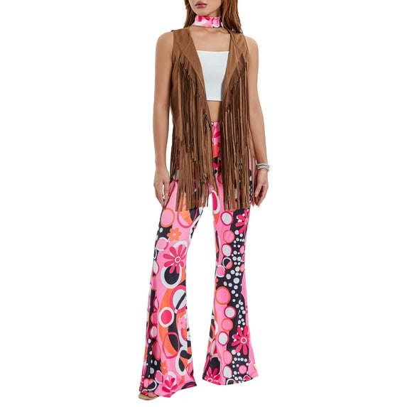 Cenuakty Women Fringe Vest Coat Faux Suede Tassels 70s Clothes Open-Front Sleeveless Vest Cardigan