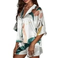 thumbnail image 1 of Cenuakty Women Ice Silk Pajamas Lounge Set Leaves/Flower Cock Print Short Sleeve Loose Tops and Shorts 2 Piece Loungewear Outfits, 1 of 3