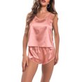 thumbnail image 1 of Cenuakty Women Ice Silk Pajamas Set 2 Pieces Loungewear Suits Solid Color Camisoles Tank Tops and Shorts Sleepwear Outfits, 1 of 7