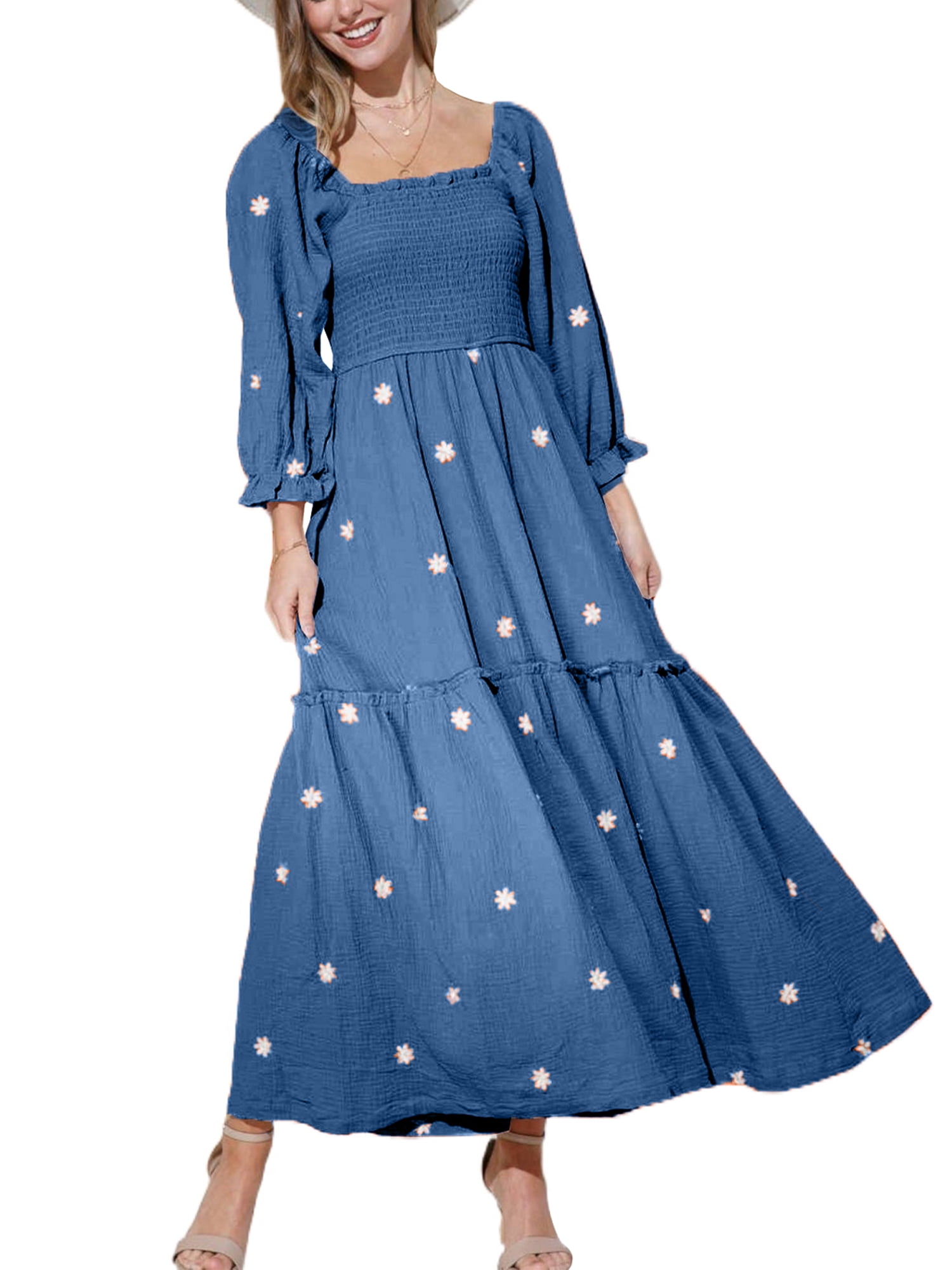Square Collar Long Backless Loose Club Floral Dress