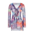 thumbnail image 1 of Cenuakty Women Mini Dress Long Sleeve Lacing Tie-dye Print Patchwork Slit Bodycon Dress for Club Party, 1 of 9