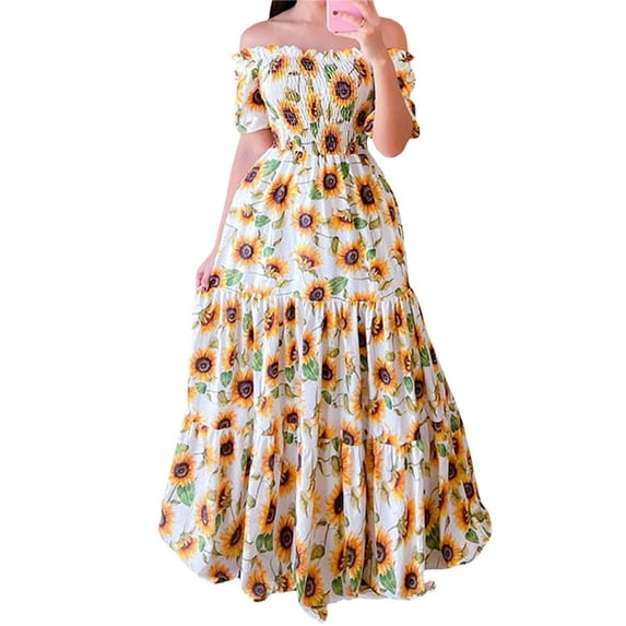 Cenuakty Women Summer Short Sleeve Long Dress for Beach Casual A-Line Party Dress Cocktail