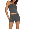 thumbnail image 1 of Cenuakty Women Summer Shorts Outfits Solid Color Strapless Tube Tops and Fold Waist Shorts 2 Pieces Clothes Set, 1 of 9