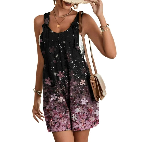 Cenuakty Women Summer Sling Playsuits Gradient/Flower Print Sleeveless Loose Short Jumpsuits Fashion Casual Straps Romper Clubwear