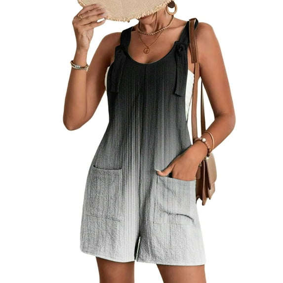 Cenuakty Women Summer Sling Playsuits Gradient/Flower Print Sleeveless Loose Short Jumpsuits Fashion Casual Straps Romper Clubwear