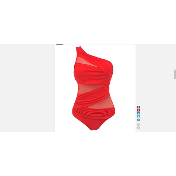 Cenuakty Women Summer Solid Color Sleeveless Bathing Suit, One-PiecePadded Bikini, Mesh One Shoulder Off Wire Free Swimming Suit