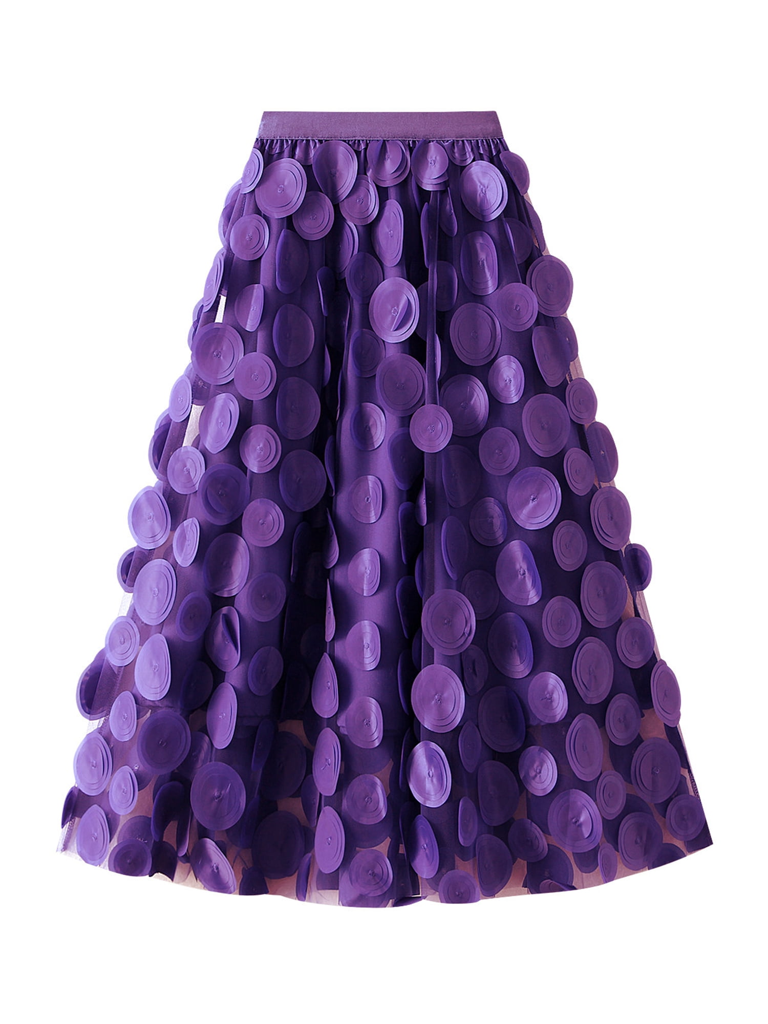 Cenuakty Women Tulle Tutu Skirt Solid Color 3D Dot Elastic Mesh Fairy A
