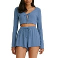 thumbnail image 1 of Cenuakty Women's 2 Piece Lounge Set Pajama Set Long Sleeve V Neck Crop Tops Drawstring Shorts Sleepwear Sets, 1 of 4