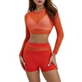 thumbnail image 1 of Cenuakty Women’s 2 Piece Outfits Long Sleeve Sheer Mesh Crop Tops + Biker Shorts Set Beachwear, 1 of 9