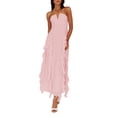 thumbnail image 1 of Cenuakty Women's Halter Long Dress Sleeveless Ruffle Trim Ruched Chiffon Dress Beach Vacation Dress, 1 of 7