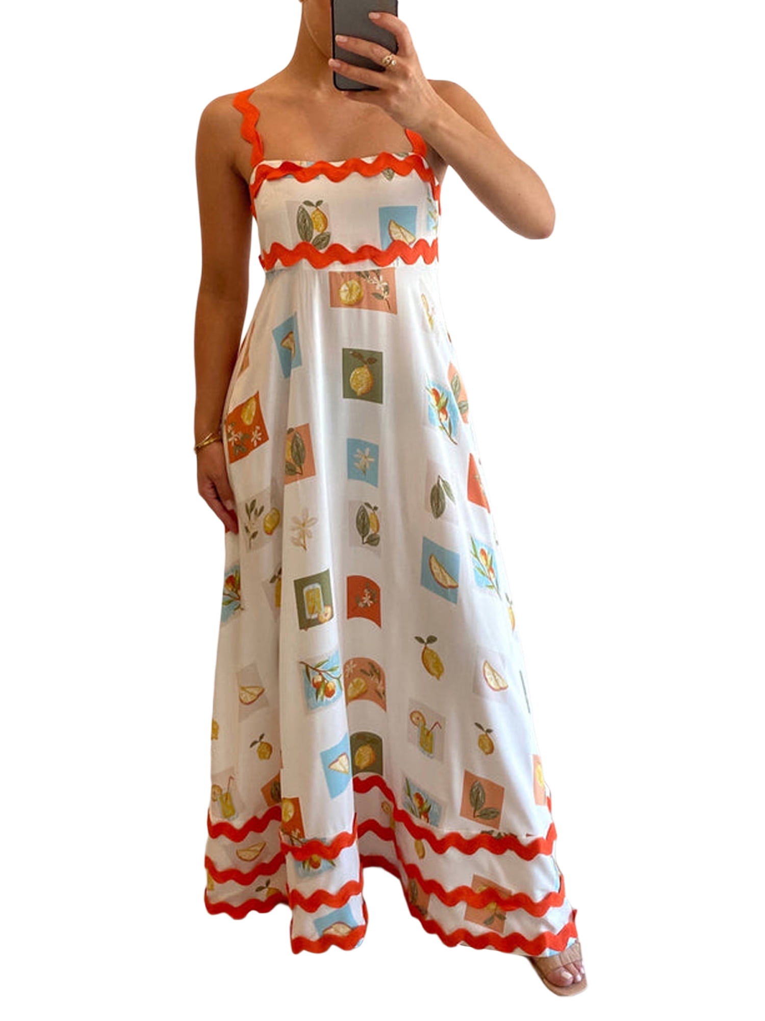 Cenuakty Women's Long Sleeveless Square Neck Cami Dress Floral/Leopard