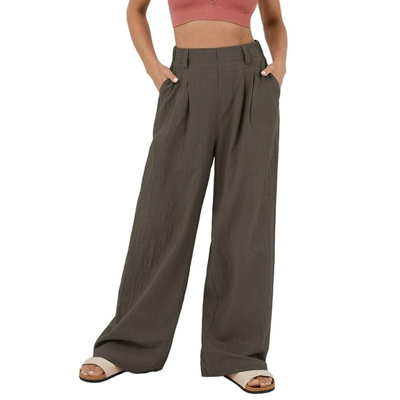 Cenuakty Women’s Pleated Work Pants Elastic High Waist Solid Color Wide Leg Pants Palazzo Pants