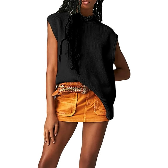 Cenuakty Women’s Round Neck Oversized Sleeveless Solid Color Sweater Vest Knit Pullover Tank Tops