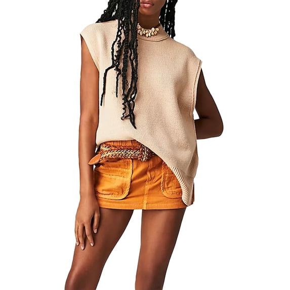 Cenuakty Women’s Round Neck Oversized Sleeveless Solid Color Sweater Vest Knit Pullover Tank Tops
