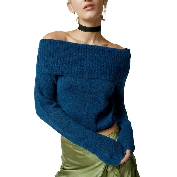 Cenuakty Women's Spring Autumn Knit Tops Solid Color Long Sleeve Off Shoulder Slim Knitwear