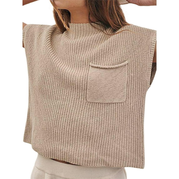 Cenuakty Women's Summer Knit Tops, Casual Short Sleeve Round Neck Solid Color Pocket T-Shirts