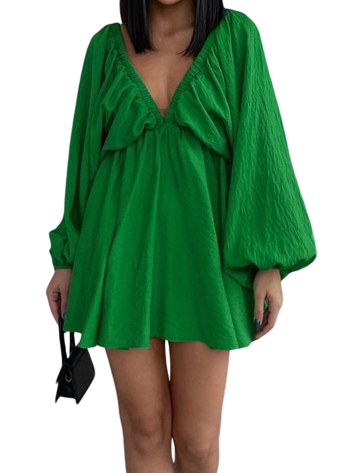 Long Lantern Sleeve Flowy Mini Dresses