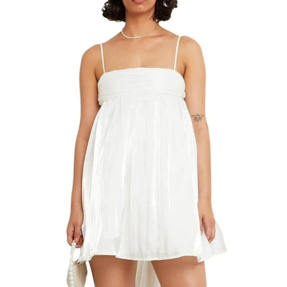 Cenuakty Women's Summer Short Sling Dress White Sleeveless Halter Cami Dress Loose Fit Dress with Bow Decor