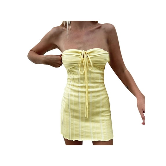 Cenuakty Women´s Summer Sleeveless Dress, Solid Color Ribbed Halter Neck Open Back Mini Short Bodycon Dress