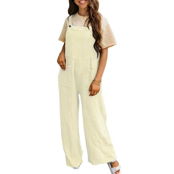 Cenuakty Women's Summer Solid Color Sleeveless Wide Leg Casual Long Jumpsuit Suspender Pants