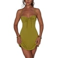 thumbnail image 1 of Cenuakty Women's SummerSolid Color  A-Line Sleeveless Spaghetti Strap Ruched Bust Cross Dress, 1 of 5