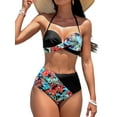 thumbnail image 1 of Cenuakty Women's Two Piece Bikini Bathing Suits Sleeveless Halter Neck Bra High Waist Floral Thong Swimsuits, 1 of 9