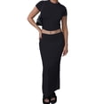 thumbnail image 1 of Cenuakty Women’s Two Piece Summer Outfits, Short Sleeve Solid Color Crop Tops and Long Skirt Set, 1 of 4