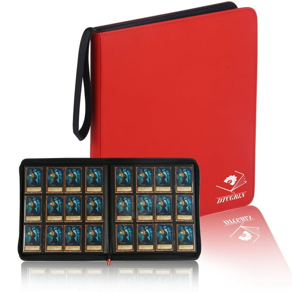Premium Trading Card Binder for TCG Cards,Holds 720 Cards,12-Pocket Ringless Side Loading Binder with Zipper Trading Card Album Folder for TCG-Red