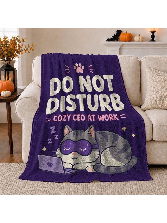 Ceo Cat Nap autumn celebration, Playful Pet Portrait Pattern, Warm Flannel Blanket for Living Room and Bedroom with Detailed Artwork, Cat Lovers autumn celebration Gift, Pet Lover Home Decor