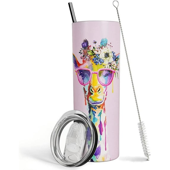 Ceovfoi Giraffe Gifts for Women - 20oz Giraffe Print Tumbler with Lid, Glasses Cup, Decor