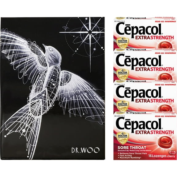 Cepacol Extra Strength Sore Throat Lozenges, Oral Pain Reliever, Cherry Flavor with Menthol, 16ct x 4 Pack (64 ct) Dr Woo Designed Customized Gift Box