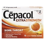 Cepacol Extra Strength Sore Throat Lozenges, Powerful Symptom Relief, Oral Pain Reliever, Honey Lemon Flavor with a Burst of Cool Menthol, 16 Lozenges